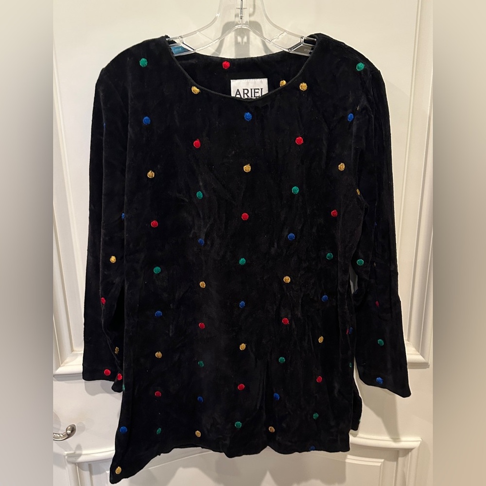 Ariel Black Velvet Top with Colorful Dots